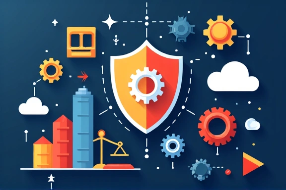 Abstract representation of intellectual property protection with gears and shield