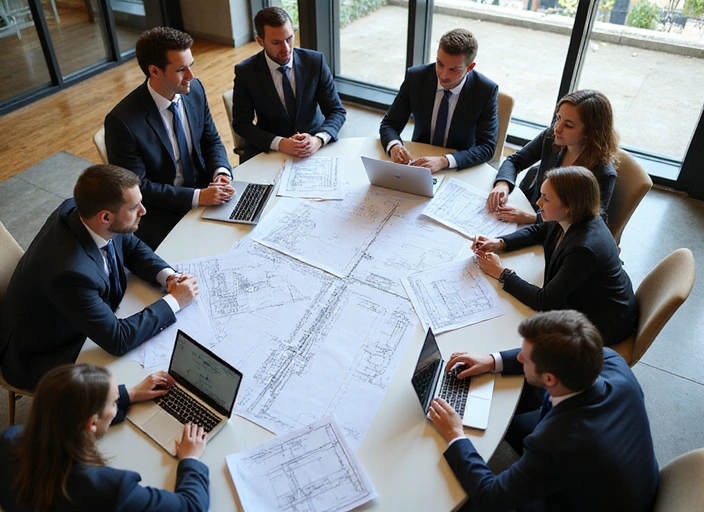 Diverse group of professionals collaborating on a real estate project