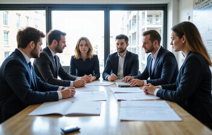 Team of tax law experts collaborating in a modern office